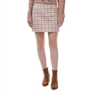 FASHION ON EARTH tweed plaid lined mini skirt mauve & cream size S worn 1x EUC